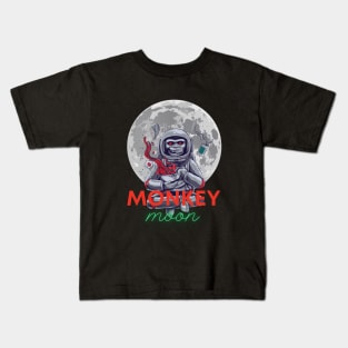 Monkey moon in space moon background Kids T-Shirt